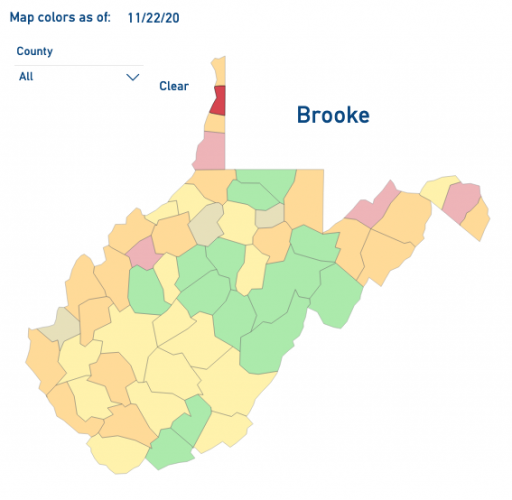 Brooke County joins Marshall County as 'Red' on state's COVID-19 map